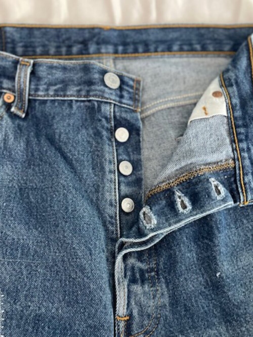Levis Jeans Upcycled Patched Distressed 501xx 38 x 34 Actual 35 x 25 Retro OOAK - Picture 3 of 16